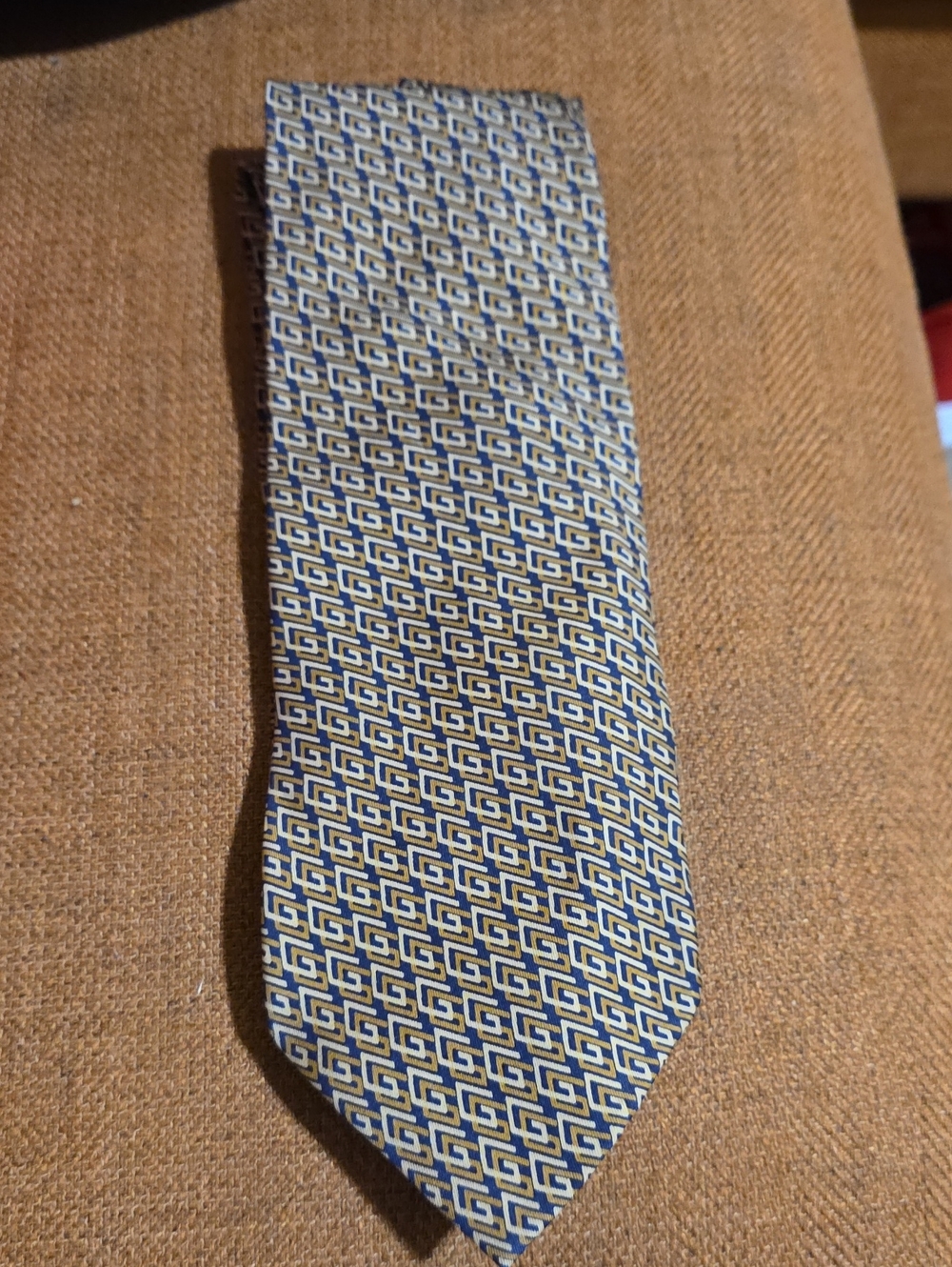 Gucci Blue and Brown Interlocking G Geometric Silk Tie 0031